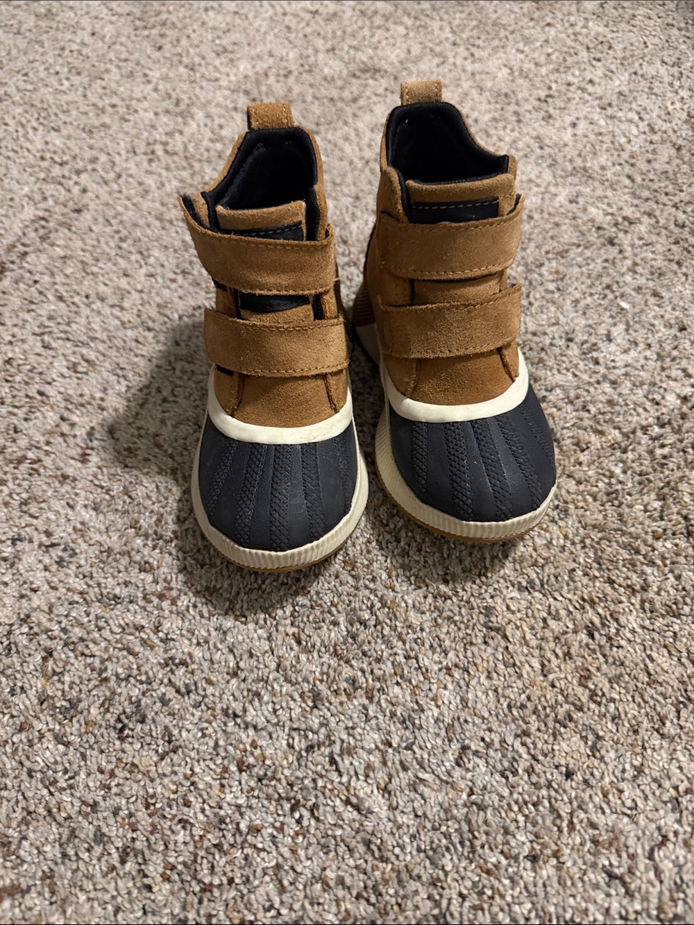 Sorel Kids Brown and Black Duck Boots with Hook-and-Loop Straps
